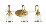 Twilight Three Lights Brushed Gold Contemporary Vanity Light 22"W × 10"H × 7.48"E with Clear Glass from Ashcroft Furniture - Luna Furniture