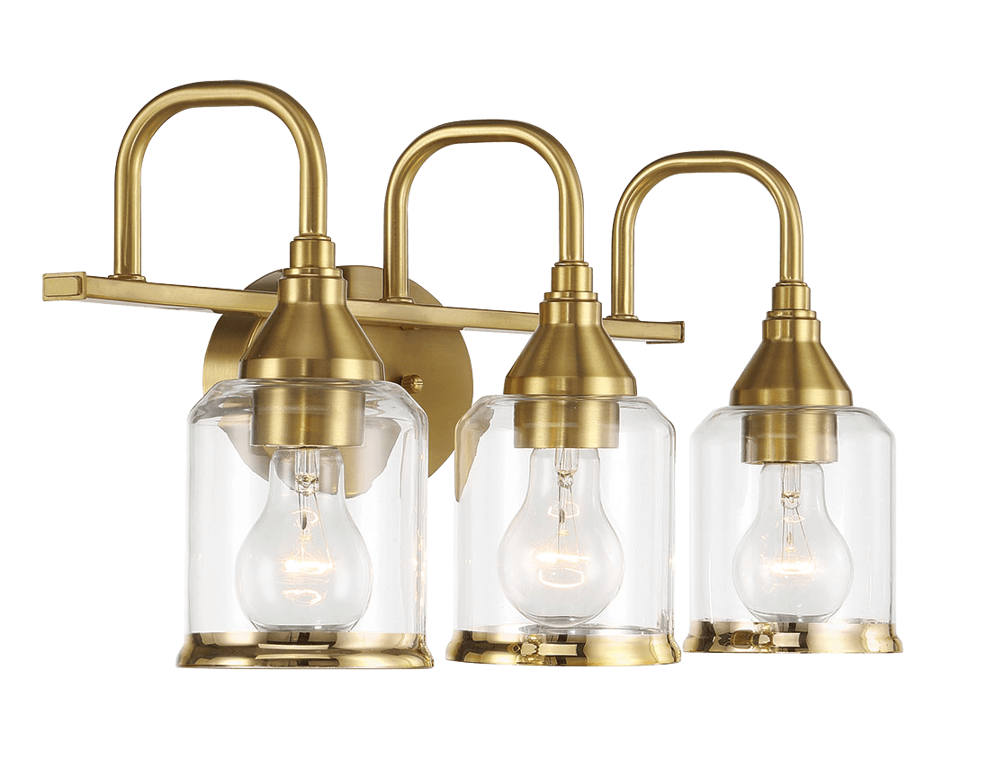 Twilight Three Lights Brushed Gold Contemporary Vanity Light 22"W × 10"H × 7.48"E with Clear Glass from Ashcroft Furniture - Luna Furniture