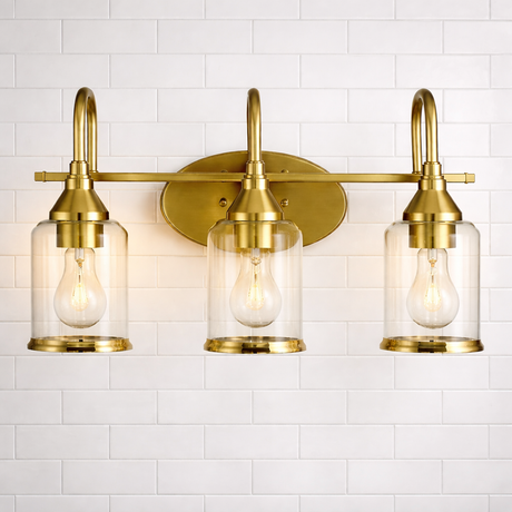 Twilight Three Lights Brushed Gold Contemporary Vanity Light 22"W × 10"H × 7.48"E with Clear Glass from Ashcroft Furniture - Luna Furniture