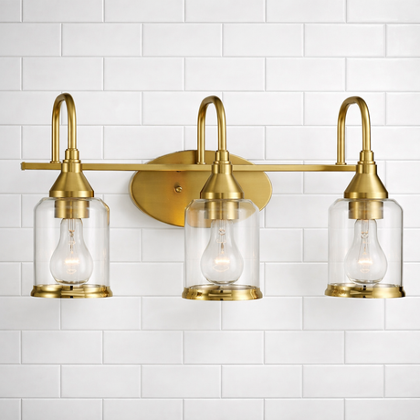 Twilight Three Lights Brushed Gold Contemporary Vanity Light 22"W × 10"H × 7.48"E with Clear Glass from Ashcroft Furniture - Luna Furniture