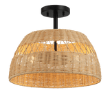 Twinkle Double Lights Semi Flush With Rattan Shade Black Metal Finish for Farmhouse Style from Midinmod - Luna Furniture