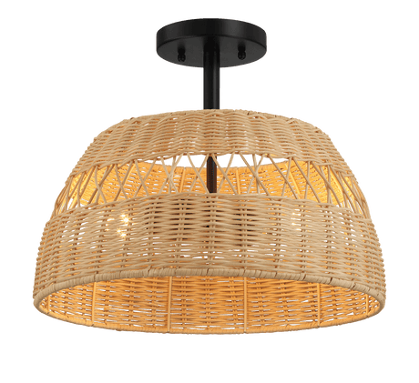 Twinkle Double Lights Semi Flush With Rattan Shade Black Metal Finish for Farmhouse Style from Midinmod - Luna Furniture
