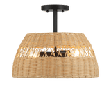 Twinkle Double Lights Semi Flush With Rattan Shade Black Metal Finish for Farmhouse Style from Midinmod - Luna Furniture