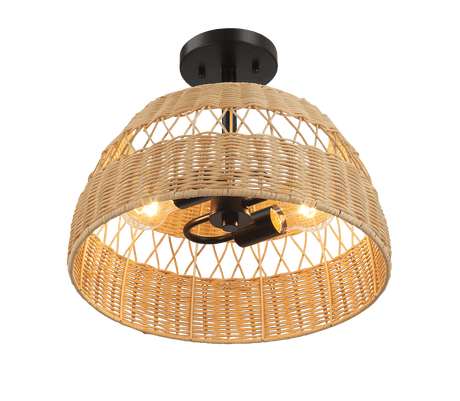 Twinkle Double Lights Semi Flush With Rattan Shade Black Metal Finish for Farmhouse Style from Midinmod - Luna Furniture