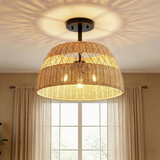 Twinkle Double Lights Semi Flush With Rattan Shade Black Metal Finish for Farmhouse Style from Ashcroft Furniture - Luna Furniture