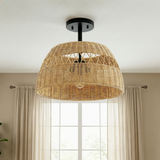 Twinkle Double Lights Semi Flush With Rattan Shade Black Metal Finish for Farmhouse Style from Ashcroft Furniture - Luna Furniture