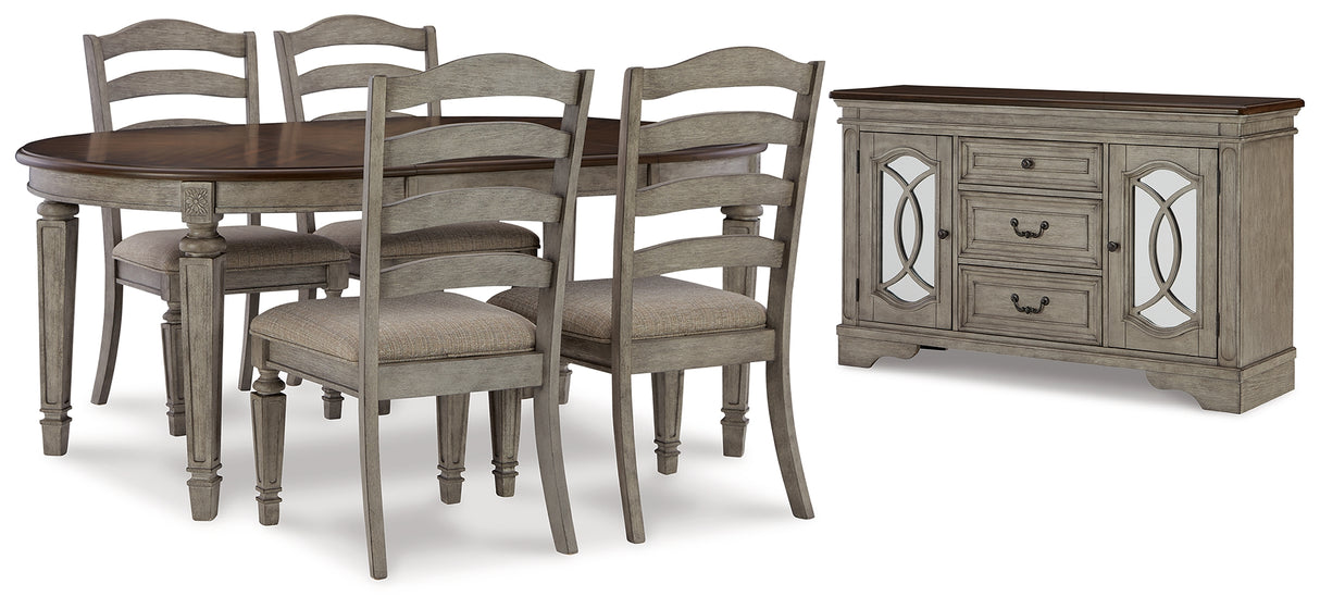Lodenbay Antique Gray Oval Dining Table and 4 Chairs with Storage