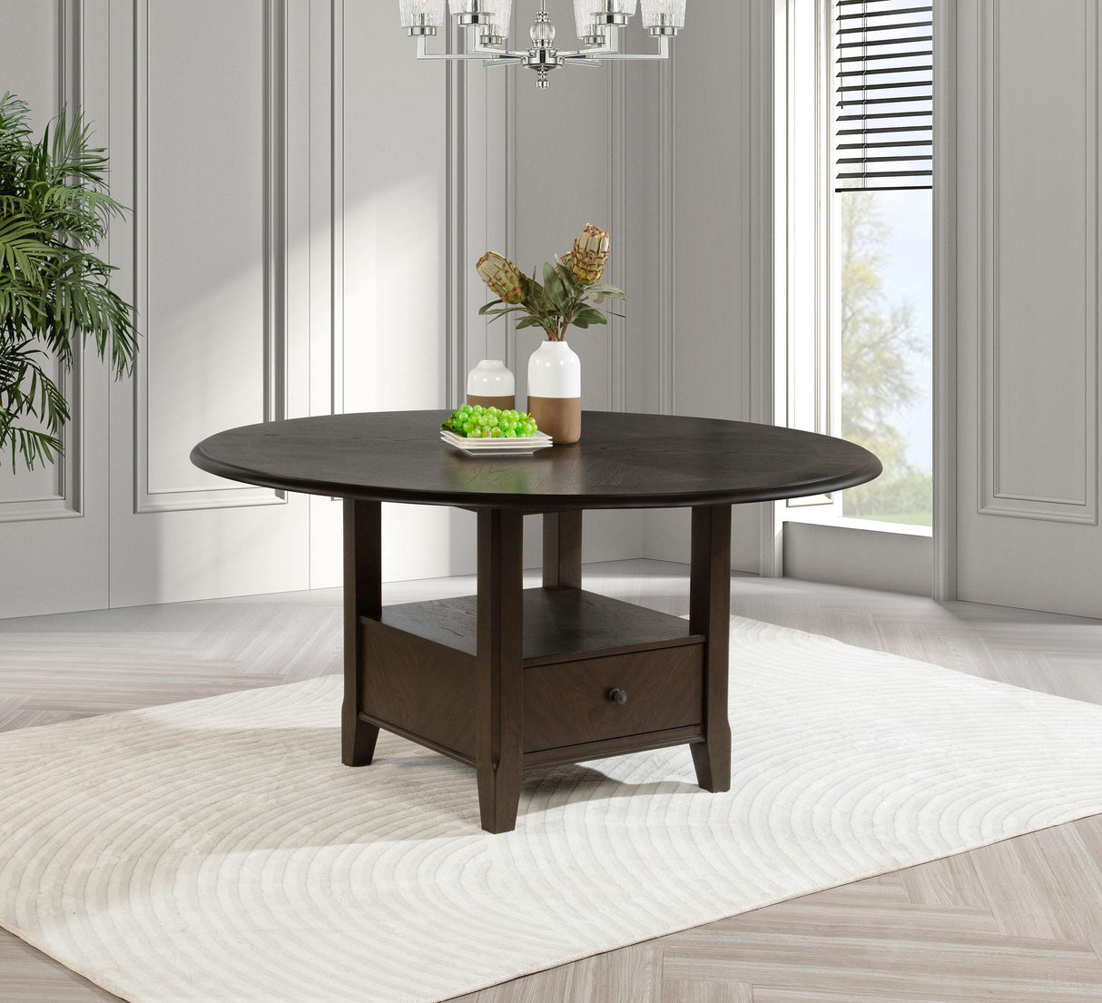 Twyla Dark Cocoa Round Dining Table with Drawer from Coaster - Luna Furniture