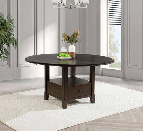 Twyla Dark Cocoa Round Dining Table with Drawer from Coaster - Luna Furniture