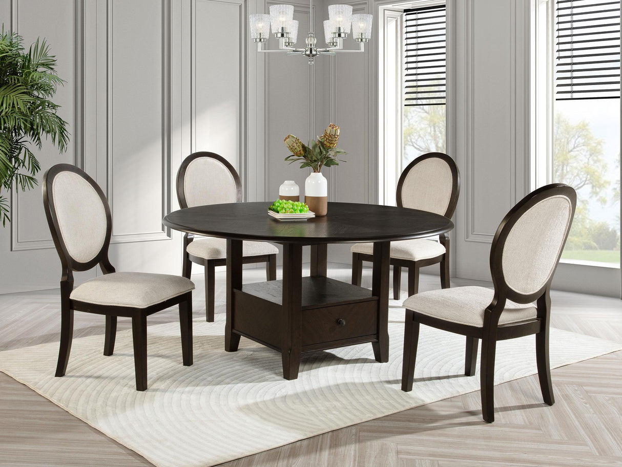 Twyla Dark Cocoa Round Dining Table with Drawer from Coaster - Luna Furniture