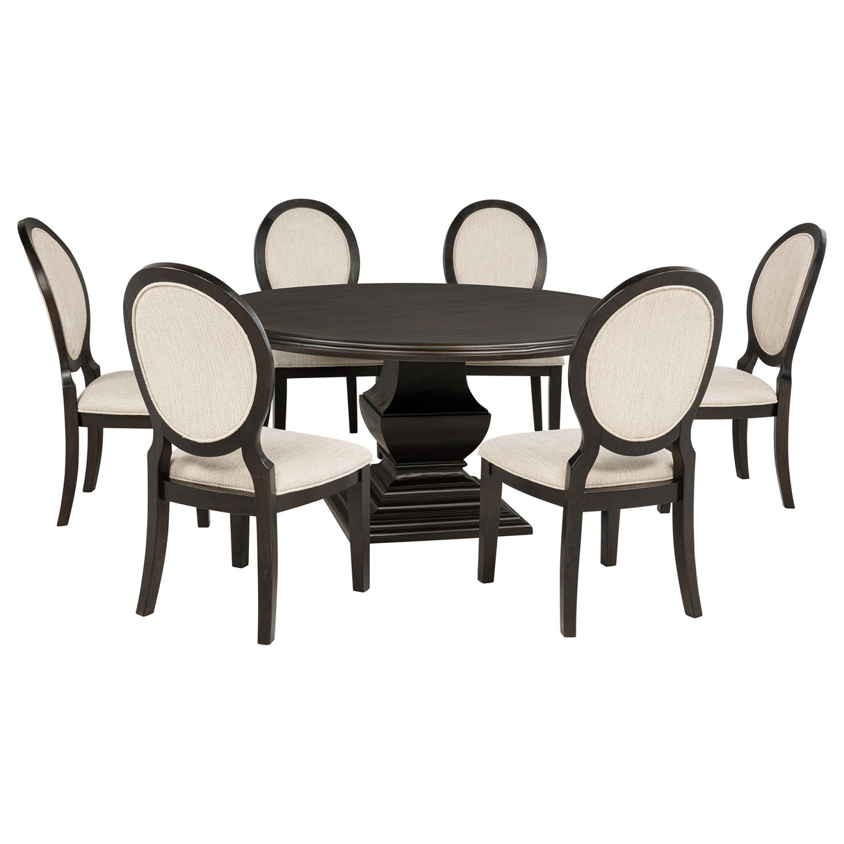 Twyla Dark Cocoa 7-Piece Round Wood Dining Room Set from Coaster - Luna Furniture