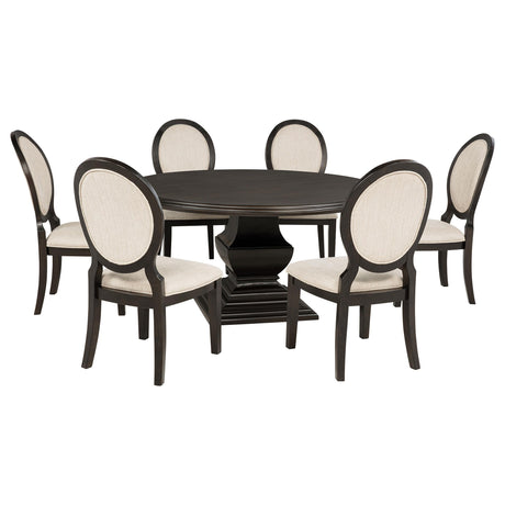 Twyla Dark Cocoa 7-Piece Round Wood Dining Room Set from Coaster - Luna Furniture