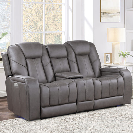 Daniel Triple Power Home Theater Leather Reclining Console Loveseat, Built-in Speakers, Heat and Massage from Steve Silver - Luna Furniture