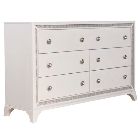 Cassie Illuminating Glam 58″ Dresser, Shimmering Pearl Finish from Steve Silver - Luna Furniture