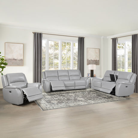 Alexandria Stone 3-Piece Top-Grain Leather Power Reclining Living Room Set from Steve Silver - Luna Furniture