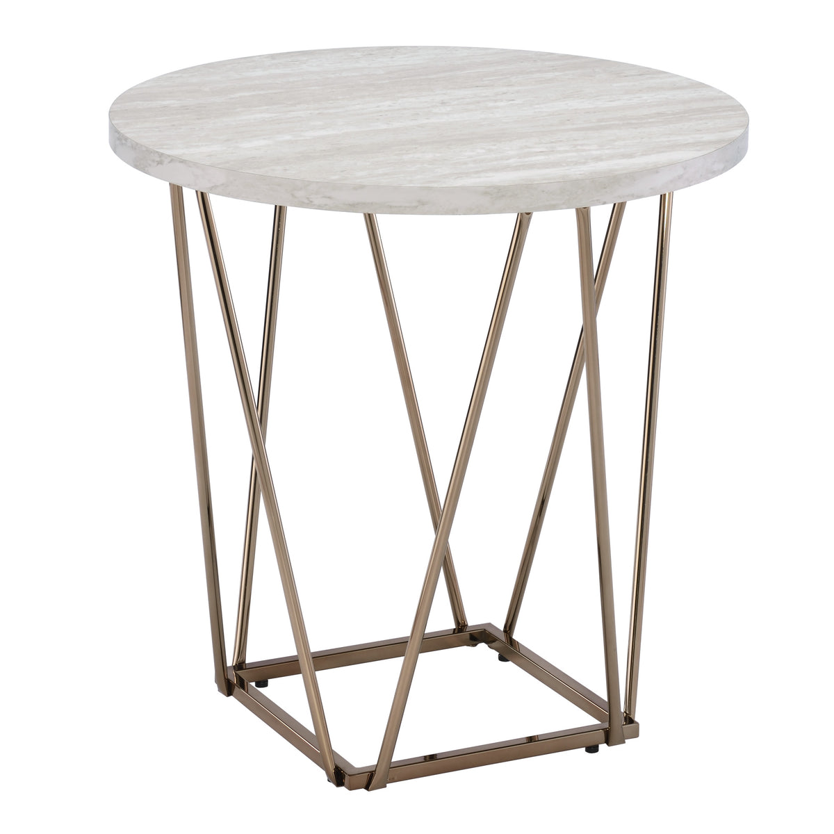 Rowyn Copper Metal Base Faux Marble Top End Table from Steve Silver - Luna Furniture