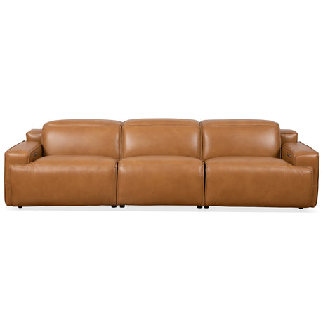 Urbana Triple PWR Recliner Sofa - Tan Leather from Ashcroft Furniture - Luna Furniture