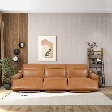 Urbana Triple PWR Recliner Sofa - Tan Leather from Ashcroft Furniture - Luna Furniture