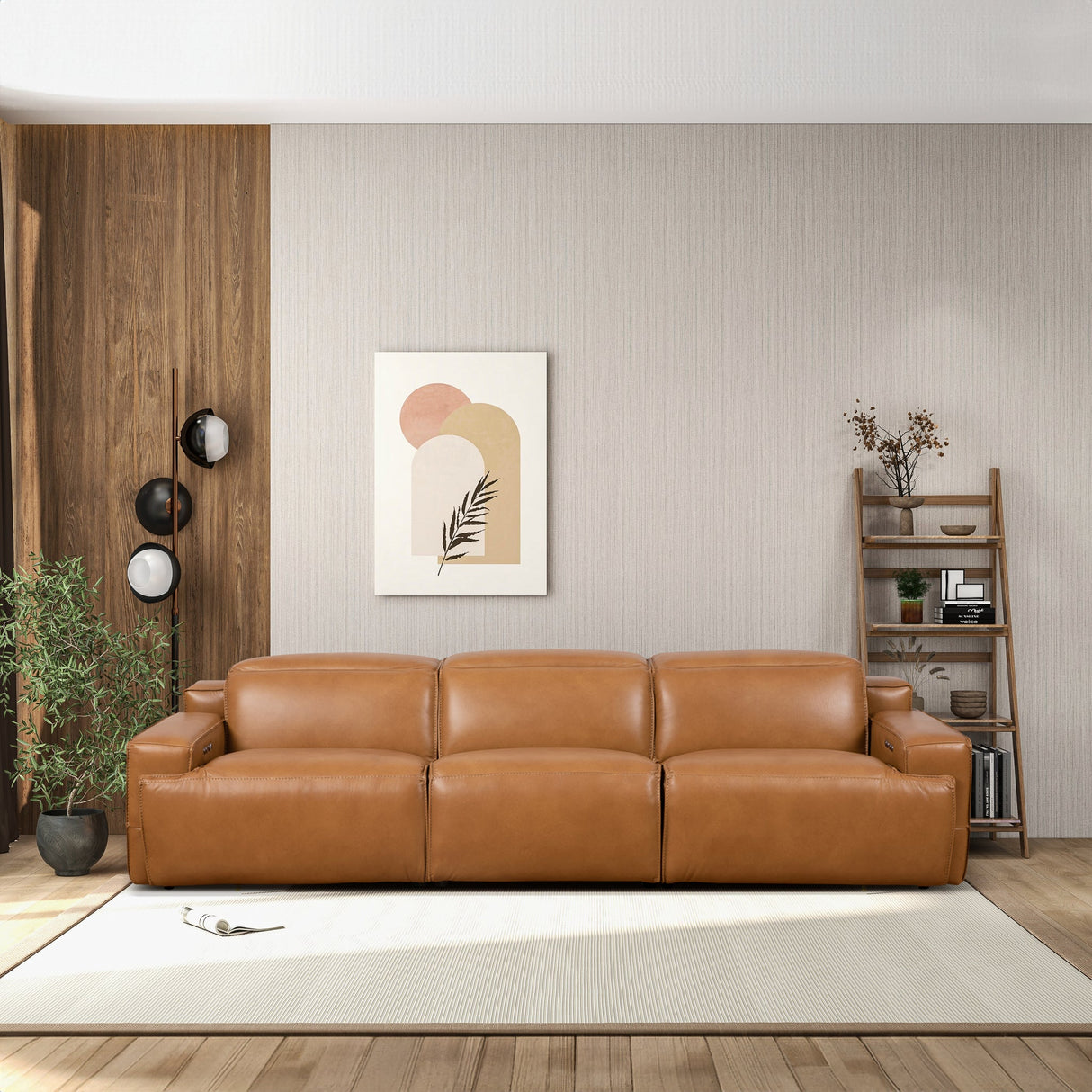 Urbana Triple PWR Recliner Sofa - Tan Leather from Ashcroft Furniture - Luna Furniture