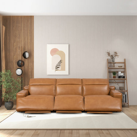 Urbana Triple PWR Recliner Sofa - Tan Leather from Ashcroft Furniture - Luna Furniture