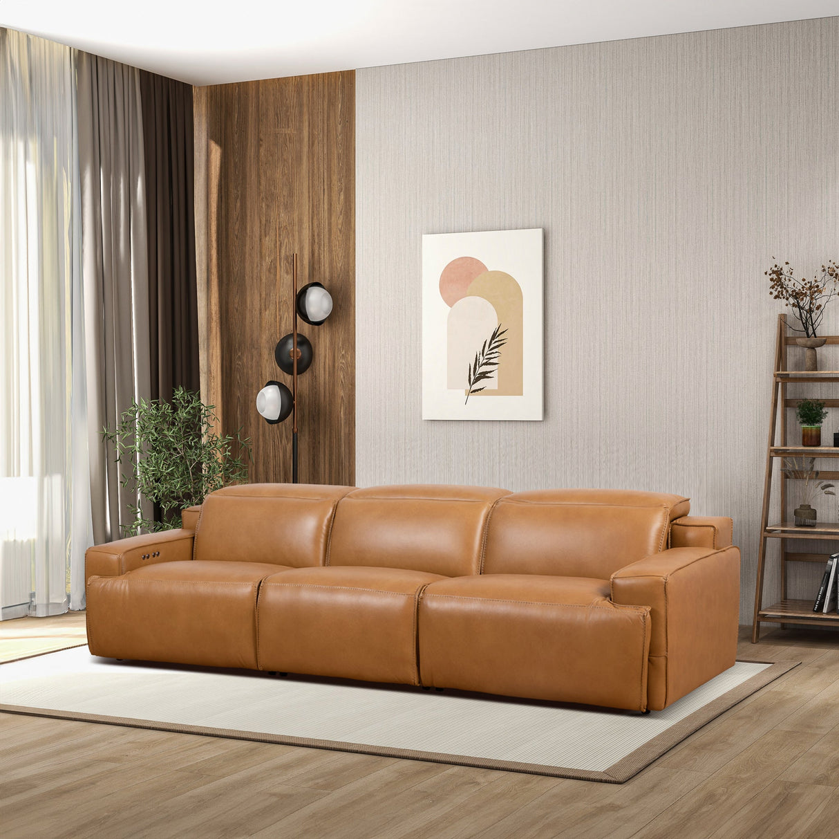 Urbana Triple PWR Recliner Sofa - Tan Leather from Ashcroft Furniture - Luna Furniture