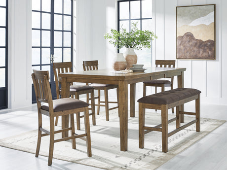 Urbinforte Counter Height Dining Table and 4 Barstools and Bench in Light Brown from Ashley - Luna Furniture