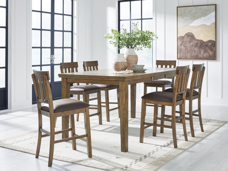 Urbinforte Counter Height Dining Table and 6 Barstools in Light Brown from Ashley - Luna Furniture