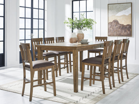 Urbinforte Counter Height Dining Table and 8 Barstools in Light Brown from Ashley - Luna Furniture