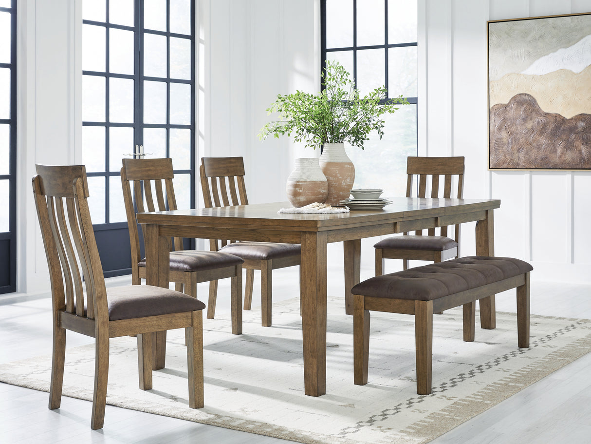 Urbinforte Dining Table and 4 Chairs and Bench in Light Brown from Ashley - Luna Furniture