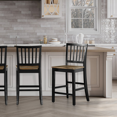 Joplin Walnut/Ebony Solid Wood 24" Farmhouse Counter Stool, Set of 2 from Steve Silver - Luna Furniture