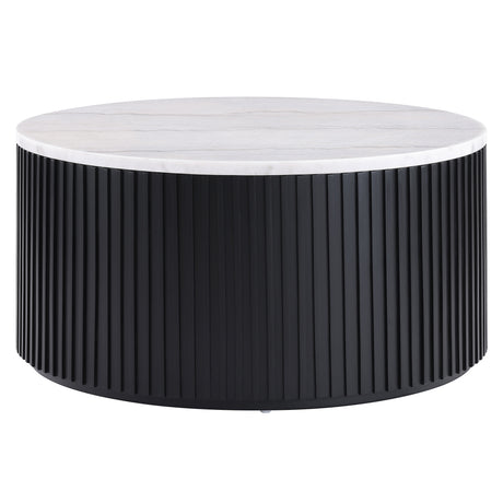 Colvin 36″ Round Castered White Marble Top Coffee Table, Black Finish from Steve Silver - Luna Furniture