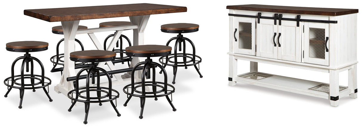 Valebeck Counter Height Dining Table, 6 Barstools and Server from Ashley - Luna Furniture