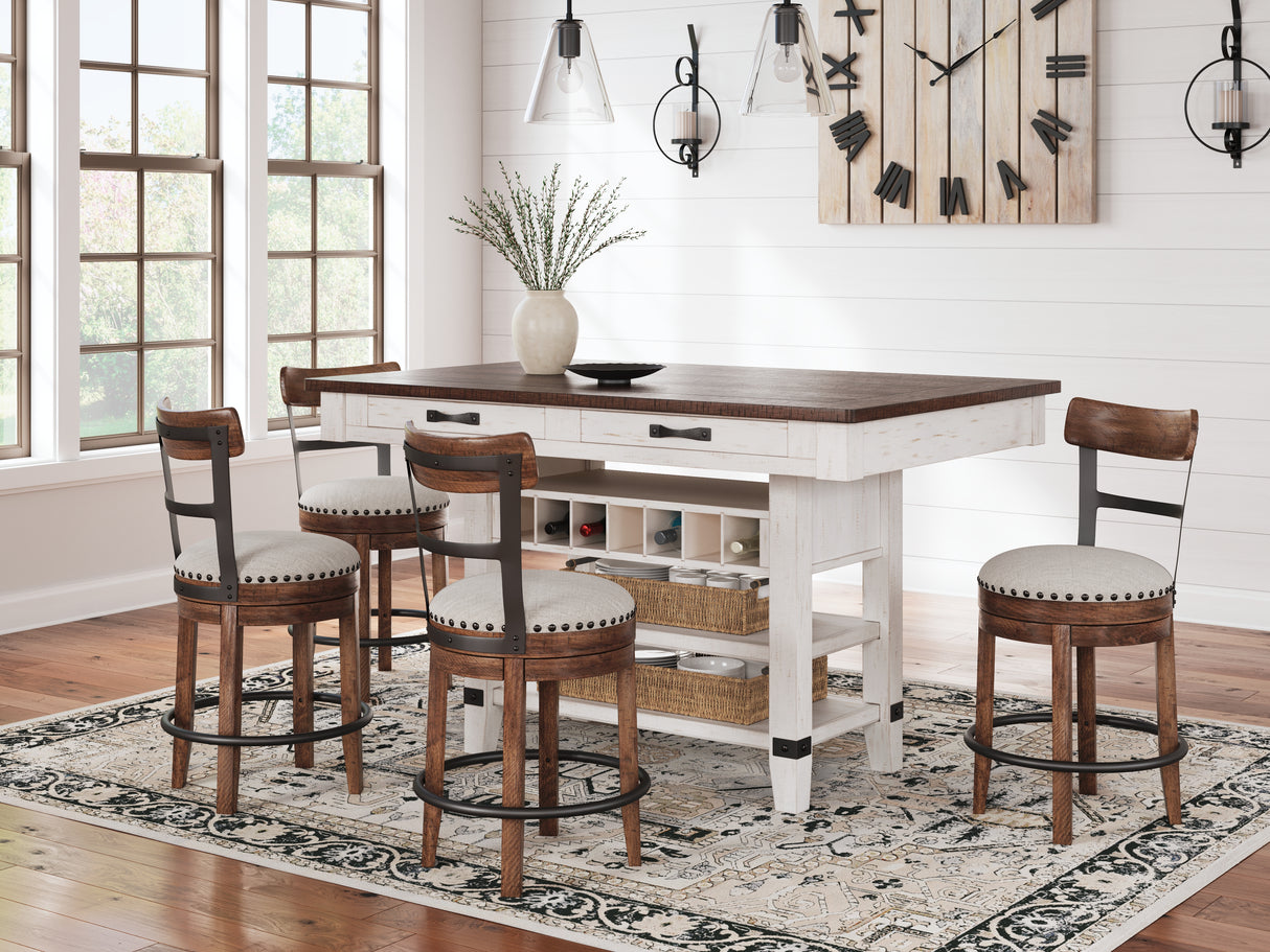 Valebeck Counter Height Dining Table and 4 Barstools in White/Brown from Ashley - Luna Furniture