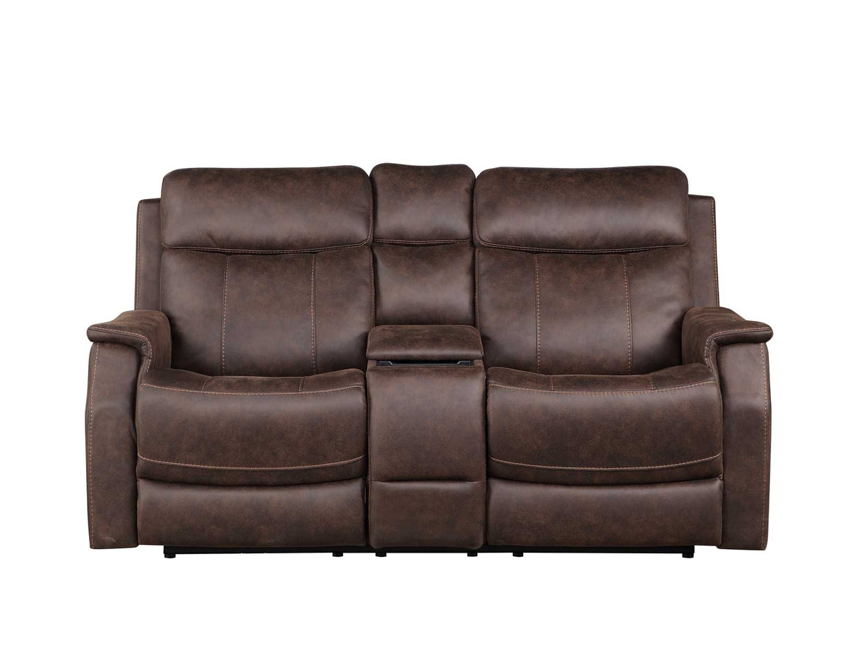 Valencia Walnut Dual Power Reclining Loveseat with Console from Steve Silver - Luna Furniture
