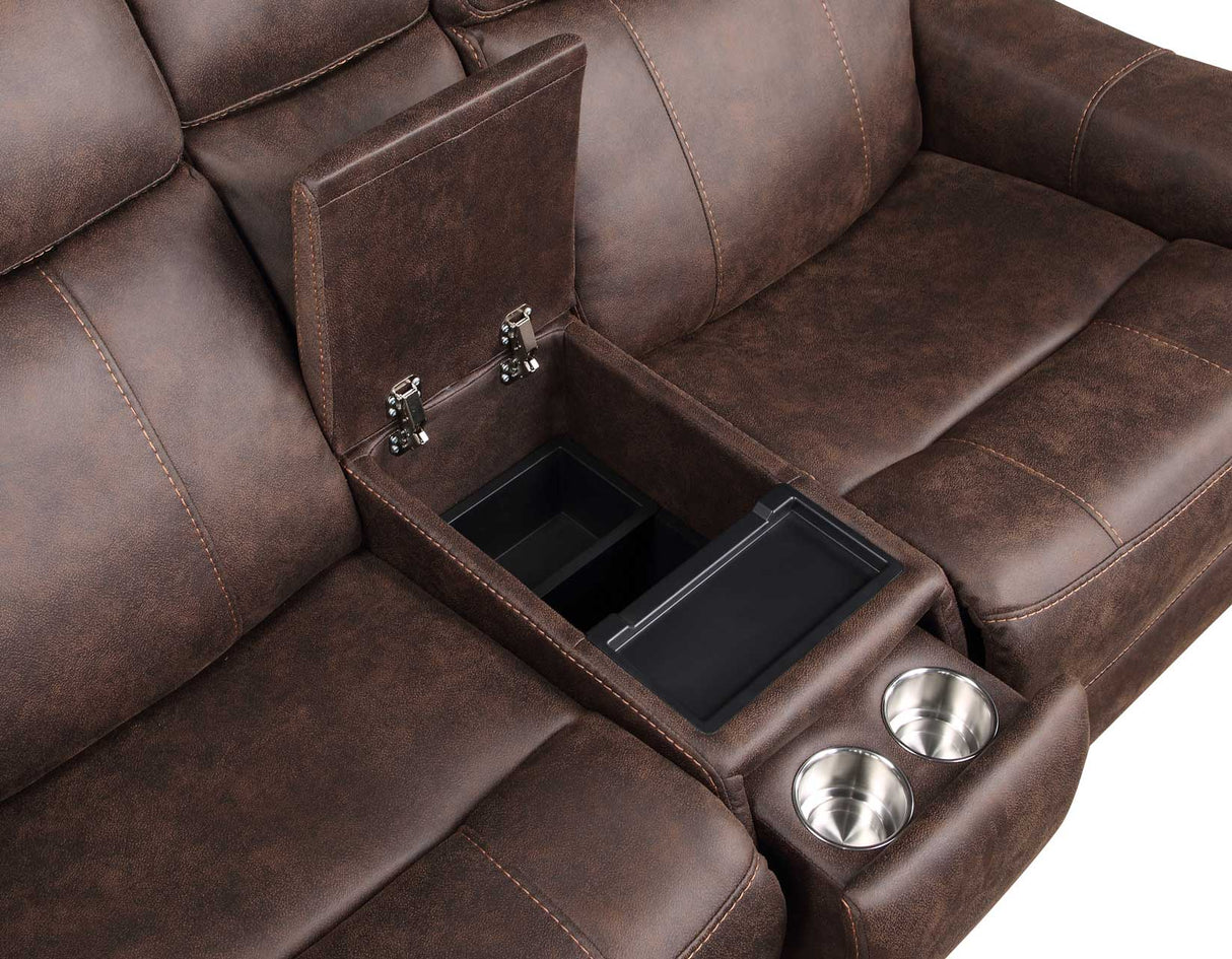 Valencia Walnut Dual Power Reclining Loveseat with Console from Steve Silver - Luna Furniture