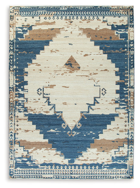 Varnler Blue/Brown/Tan Extra Large Rug from Ashley - Luna Furniture