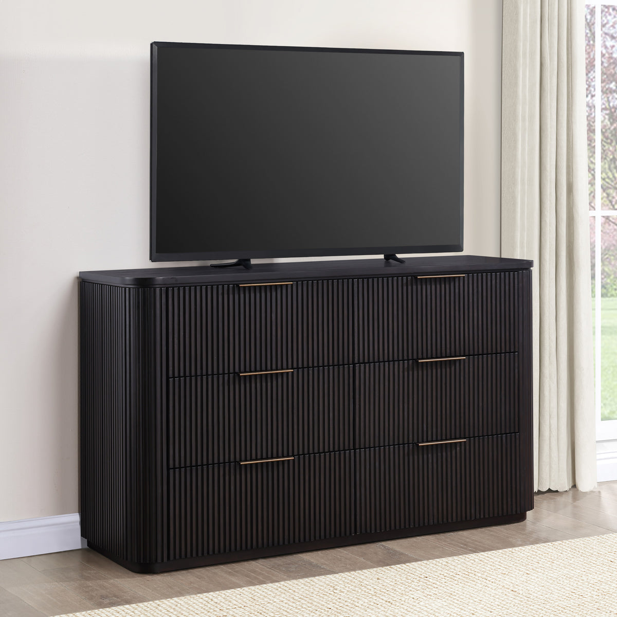 Henry 65″ 6-Drawer Reeded Dresser and Mirror, Espresso Finish from Steve Silver - Luna Furniture