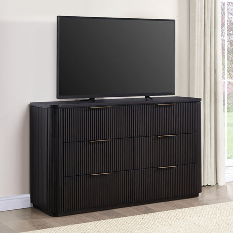 Henry Espresso 65" 6-Drawer Reeded Dresser from Steve Silver - Luna Furniture