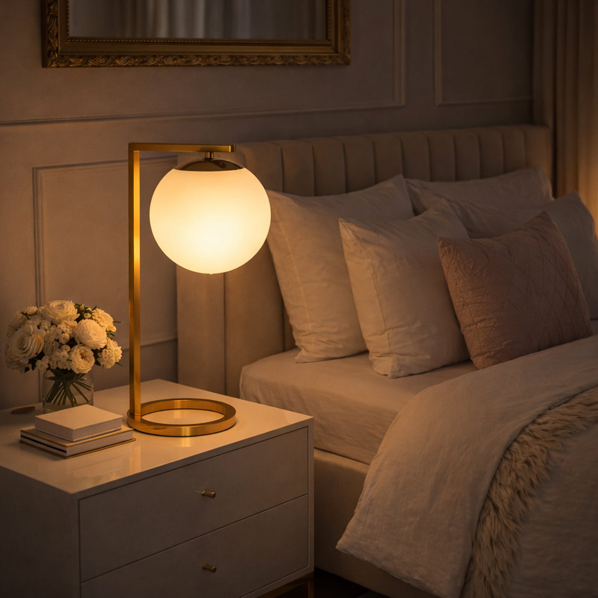 Velvet Globe Table Lamp White Opal Glass with Dimmer Switch Inline from Ashcroft Furniture - Luna Furniture