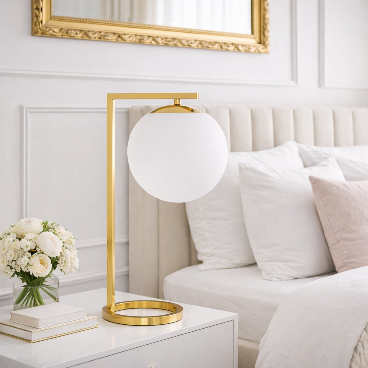 Velvet Globe Table Lamp White Opal Glass with Dimmer Switch Inline from Ashcroft Furniture - Luna Furniture