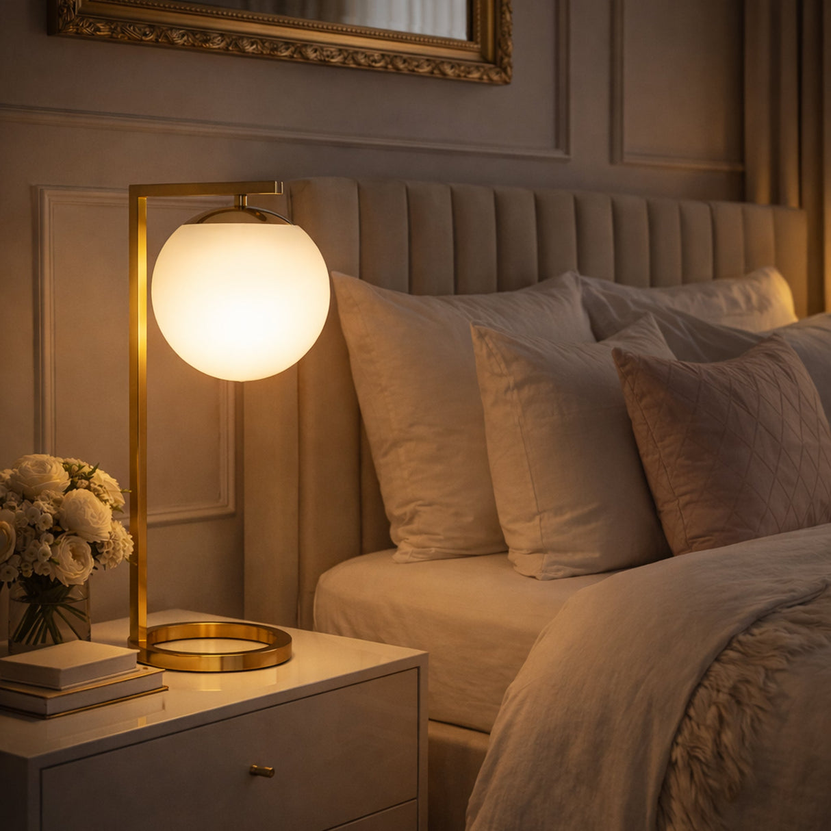 Velvet Globe Table Lamp White Opal Glass with Dimmer Switch Inline from Ashcroft Furniture - Luna Furniture