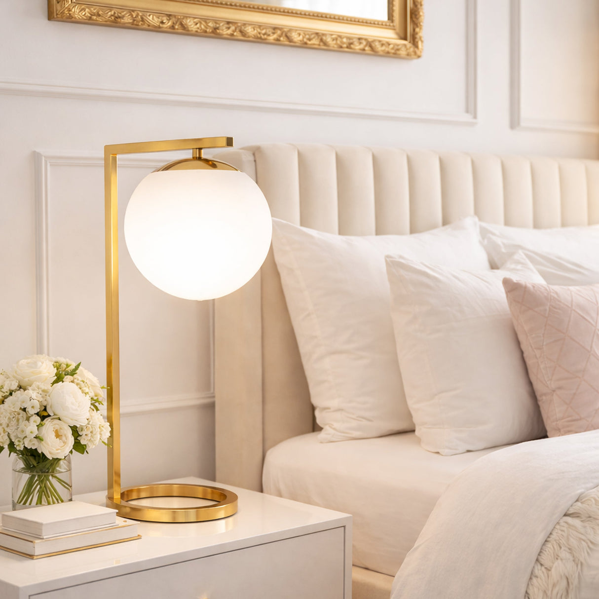 Velvet Globe Table Lamp White Opal Glass with Dimmer Switch Inline from Ashcroft Furniture - Luna Furniture