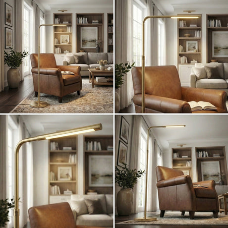 Verve Brassed Gold Floor Lamp with On/Off Switch Adjustable Led Round Base from Ashcroft Furniture - Luna Furniture