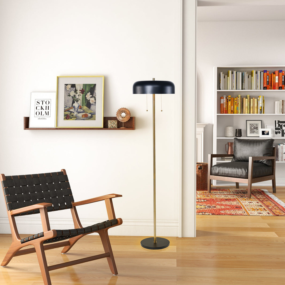 Vesper Floor lamp with Black outer and White inner from Ashcroft Furniture - Luna Furniture