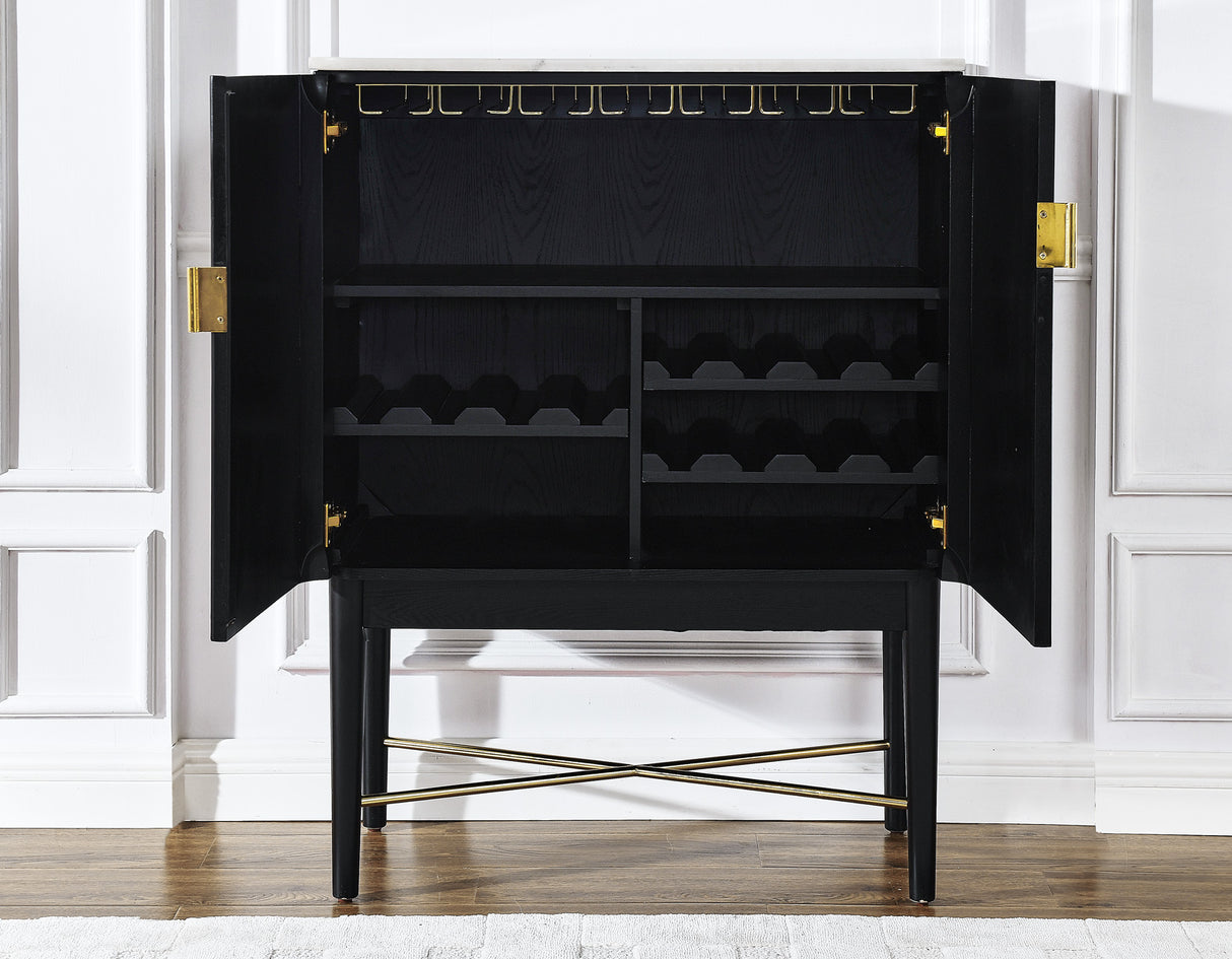 Vida Marble Top WIne Cabinet, Black Finish from Steve Silver - Luna Furniture