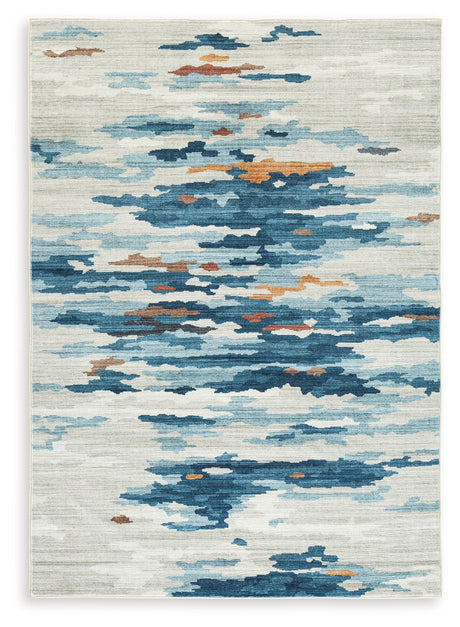 Vinlett Cream/Blue/Brown Washable Medium Rug from Ashley - Luna Furniture