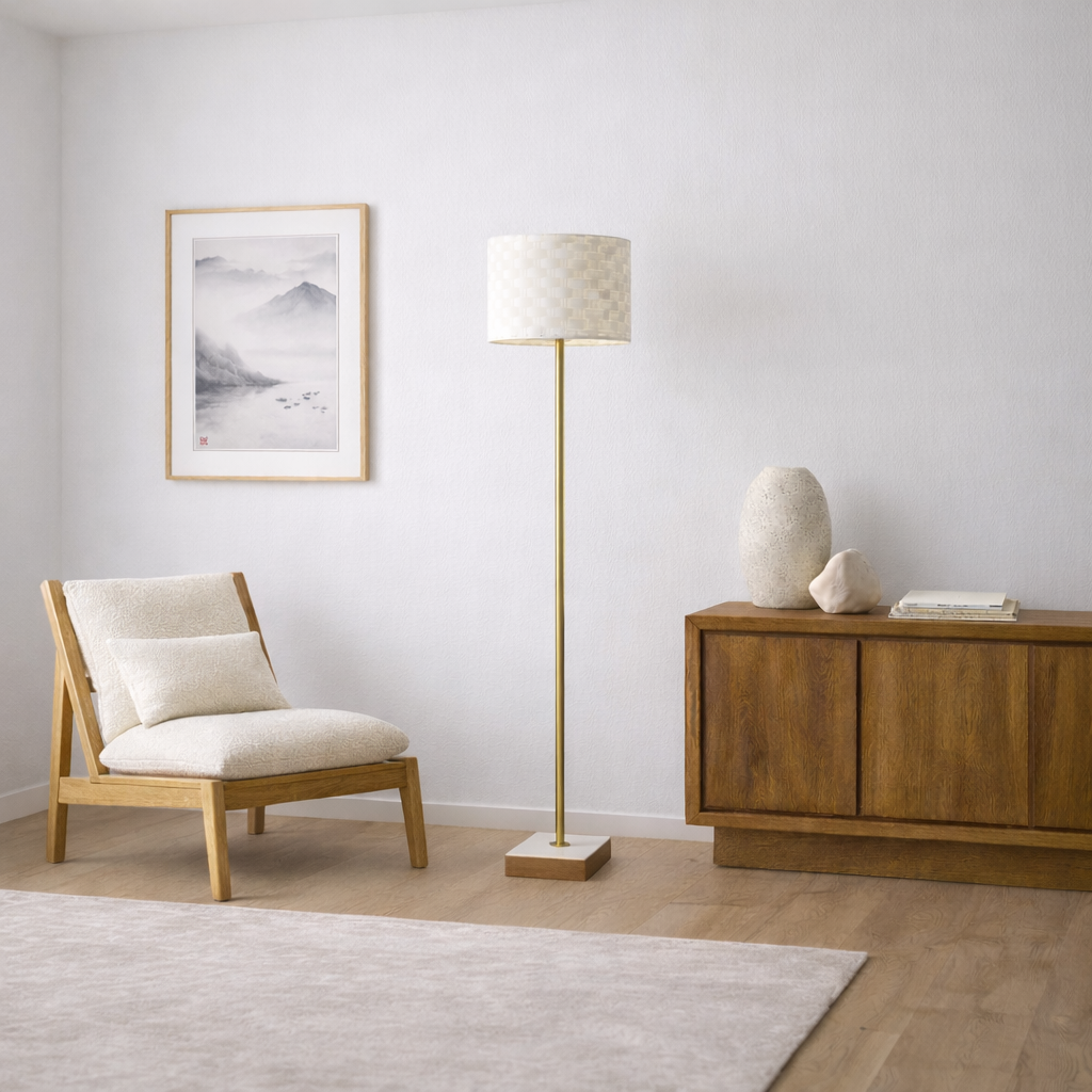 Viora Marble Base Floor Lamp - Dark Brown and White from Ashcroft Furniture - Luna Furniture
