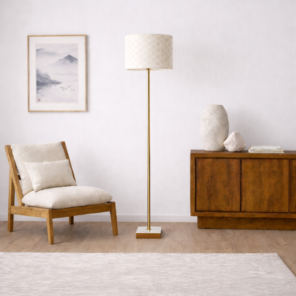 Viora Marble Base Floor Lamp - Dark Brown and White from Ashcroft Furniture - Luna Furniture
