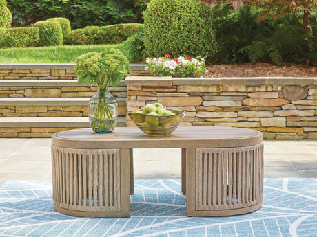 Vision Lane Beige Outdoor Coffee Table from Ashley - Luna Furniture