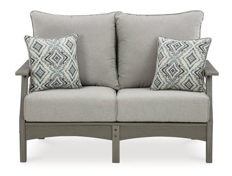 Visola Outdoor Loveseat and 2 Chairs with Coffee Table in Gray from Ashley - Luna Furniture